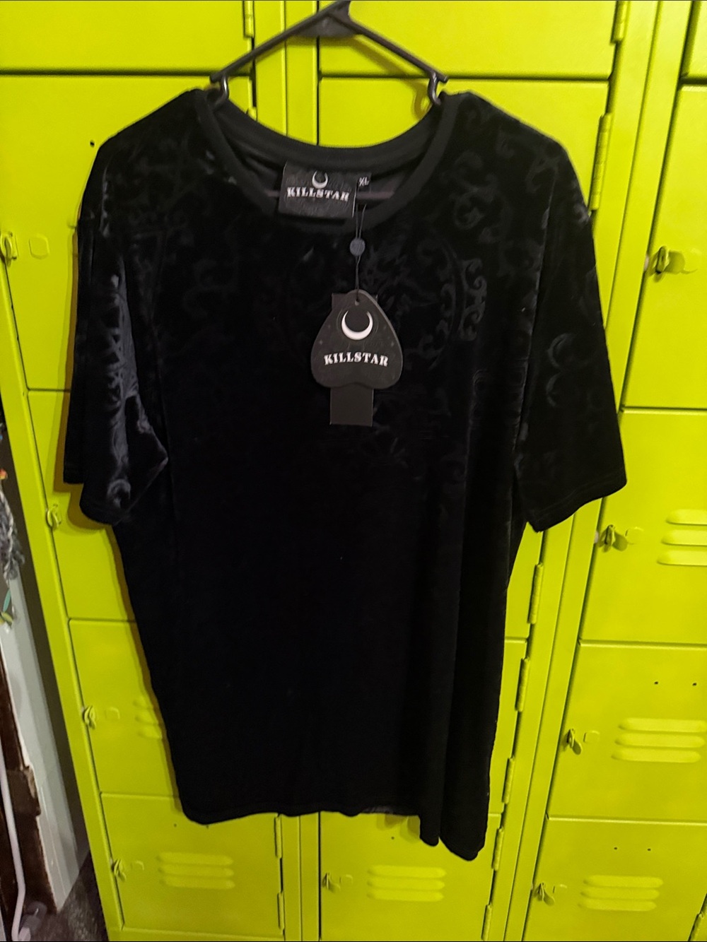 Killstar Black Velvet Short Sleeve Tee with Embossed Gothic Motif